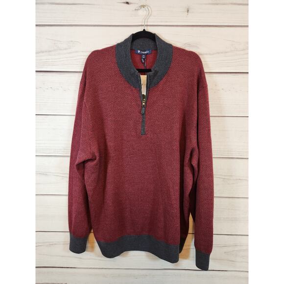 Cremieux Mens Red Gray Chevron Long Sleeve 1/4 Zip Pullover Sweater‎  2XL NWT - Picture 1 of 7